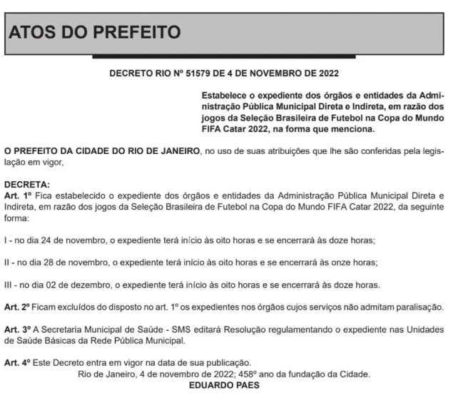 Horários especiais das repartições nos jogos do Brasil na Copa do